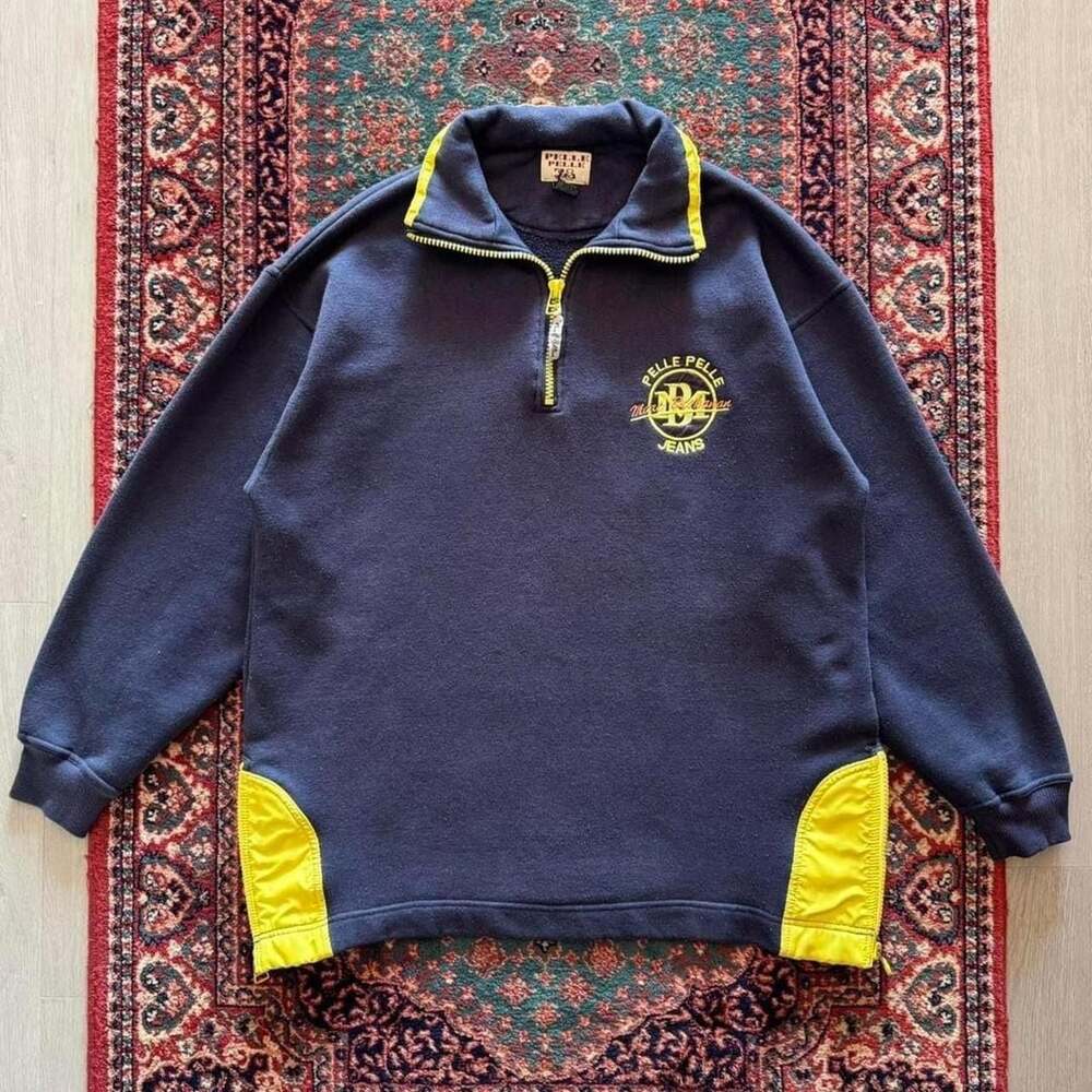 Vintage Pelle Pelle Marc Buchanan Quarter Zip Sweatshirt Navy Yellow XXL
